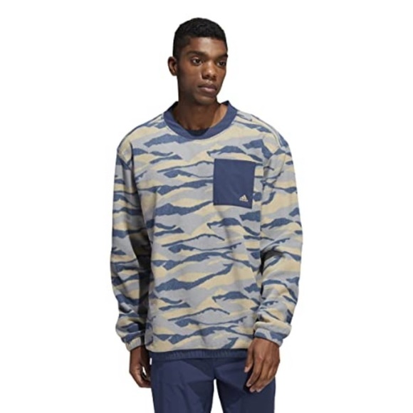 Adidas Men's Blue Camouflage Fleece Tx Print Crew Sweatshirt sz M - Picture 1 of 12